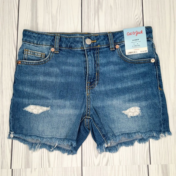 Girls' Cut-Off Jean Shorts - Cat & Jack™ Medium Wash - Picture 1 of 7